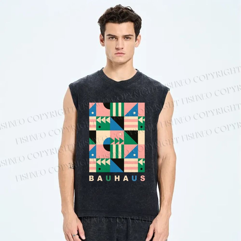 Unisex Bauhaus Geometric Art Printed Washed Tank Top