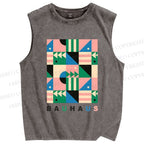 Unisex Bauhaus Geometric Art Printed Washed Tank Top