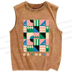 Unisex Bauhaus Geometric Art Printed Washed Tank Top