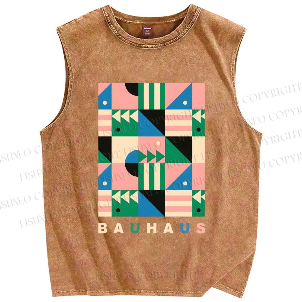 Unisex Bauhaus Geometric Art Printed Washed Tank Top
