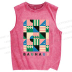 Unisex Bauhaus Geometric Art Printed Washed Tank Top
