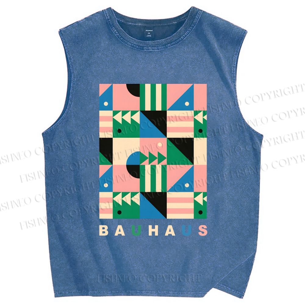 Unisex Bauhaus Geometric Art Printed Washed Tank Top