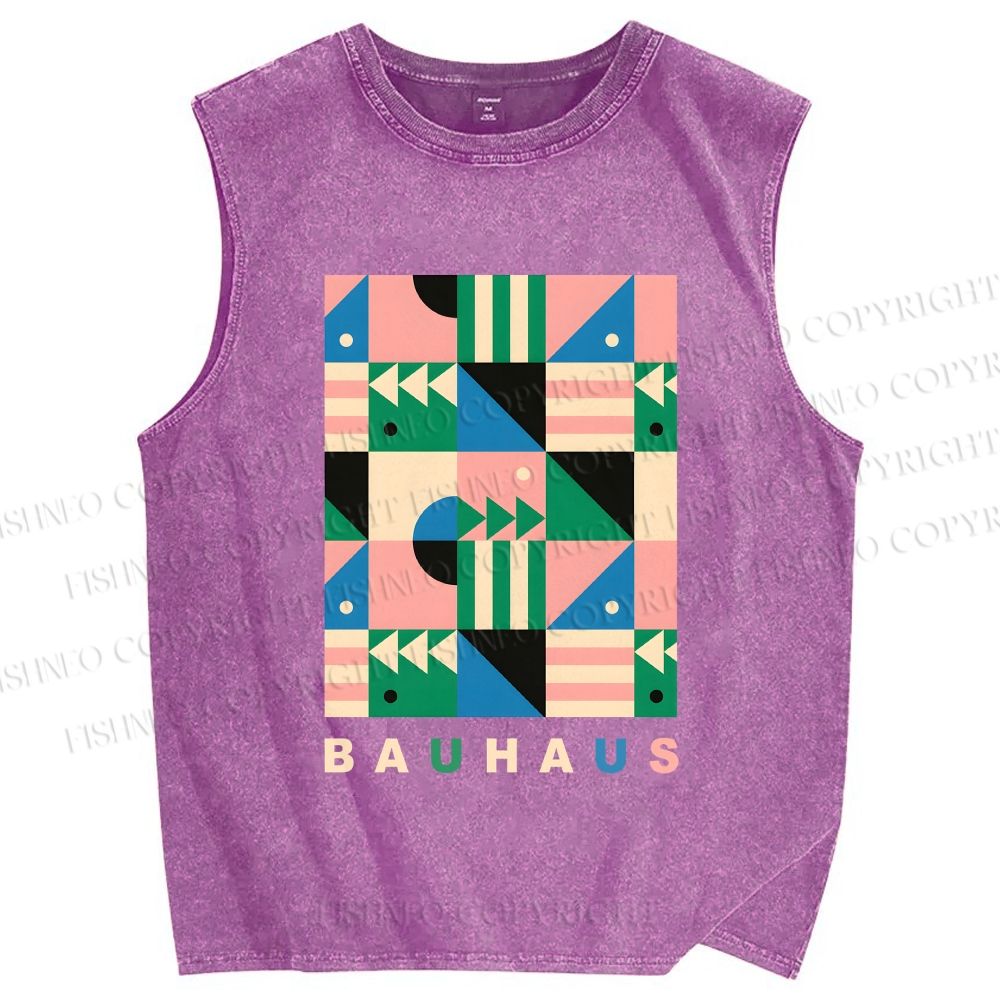 Unisex Bauhaus Geometric Art Printed Washed Tank Top