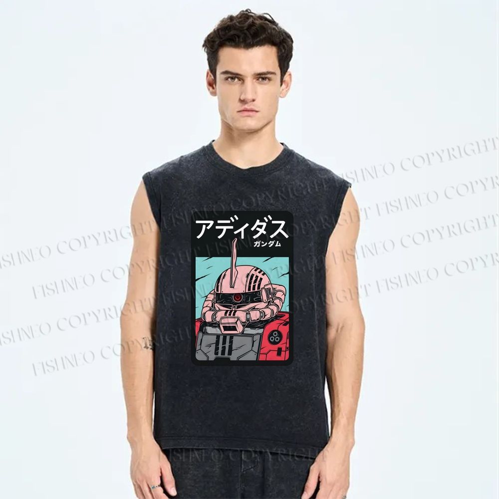 Unisex MS-06S Char's Zaku II Printed Washed Tank Top