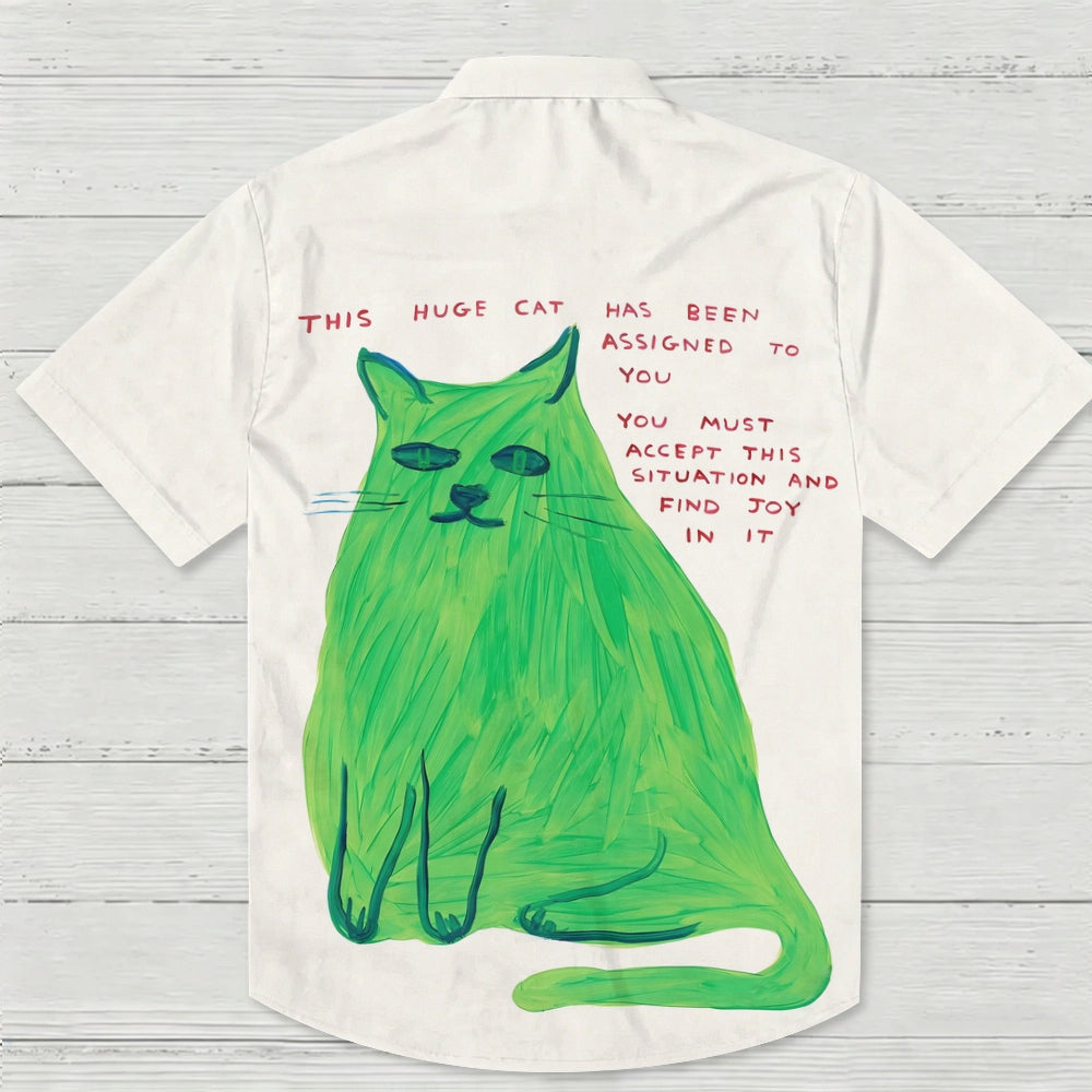 Green Cat Printed Hawaiian Shirt