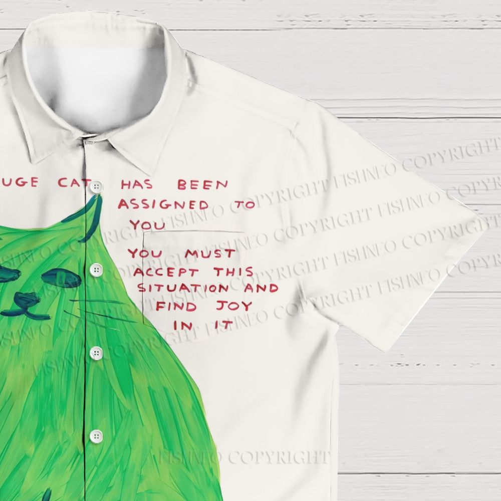 Green Cat Printed Hawaiian Shirt