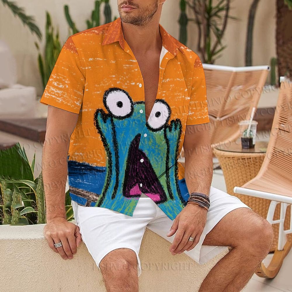 Shouting Frog Printed Hawaiian Shirt