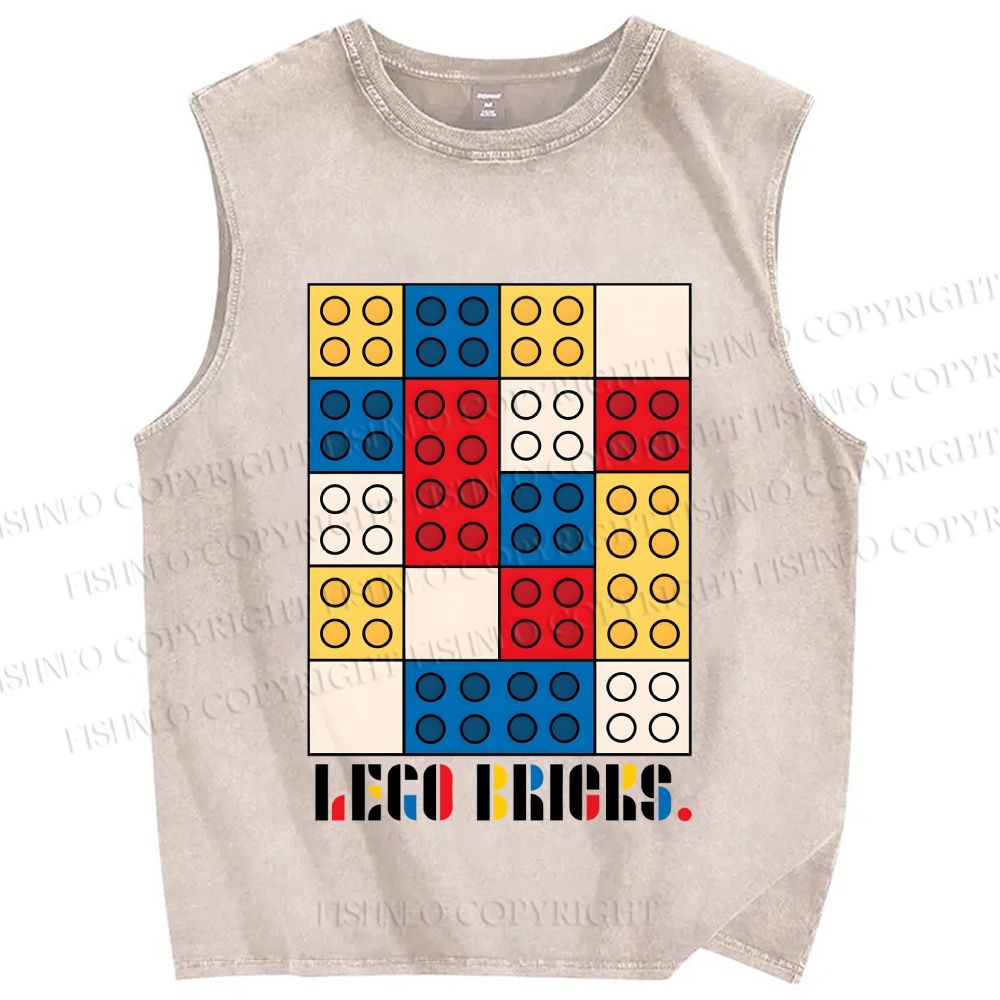 Unisex Bauhaus Lego Printed Washed Tank Top