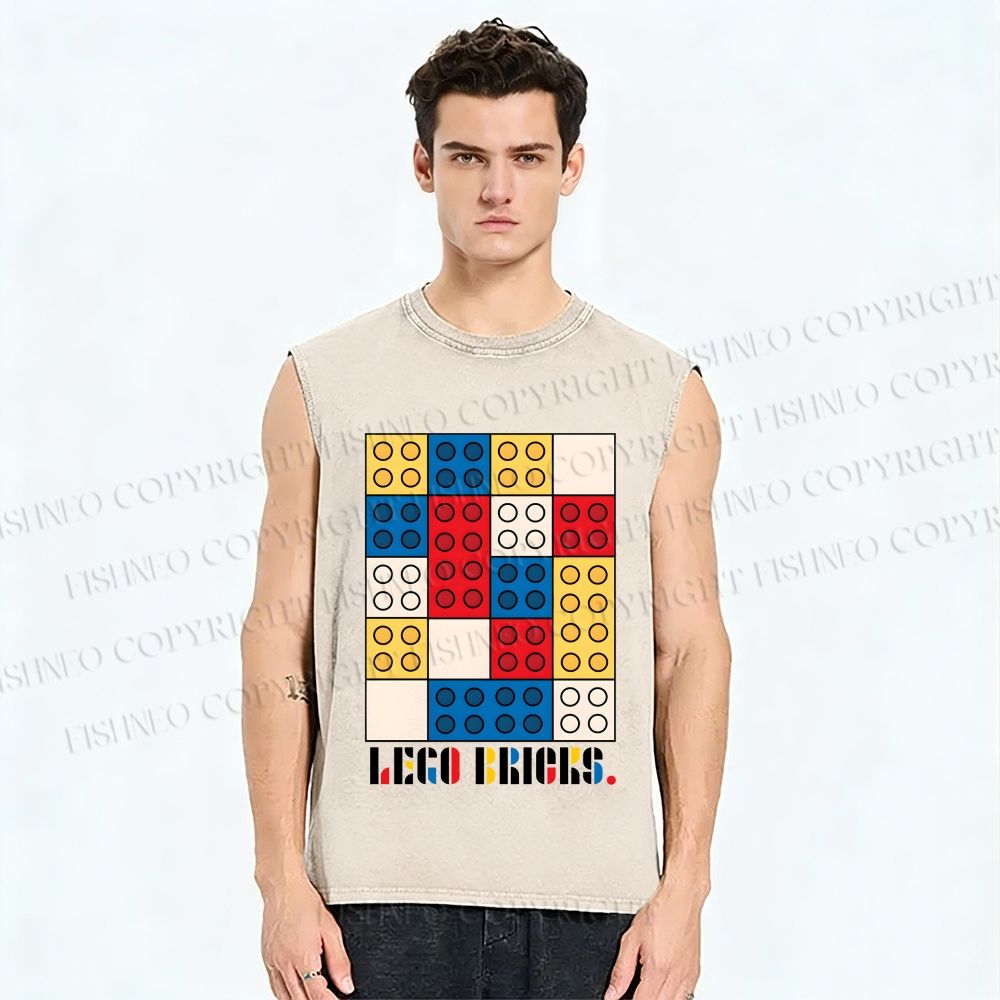 Unisex Bauhaus Lego Printed Washed Tank Top