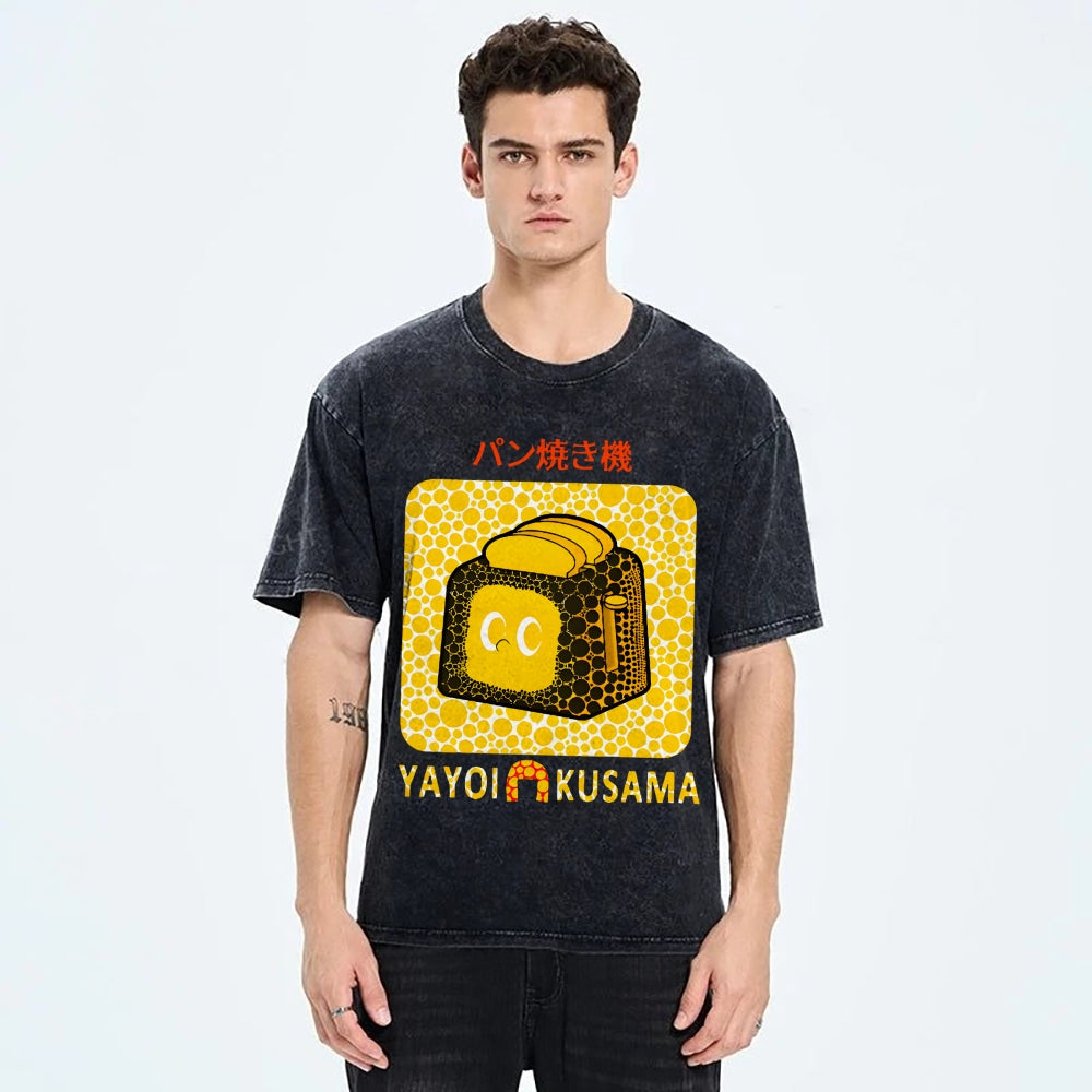Yayoi Kusama Bread Vintage Design Washed Crew Neck T-Shirt