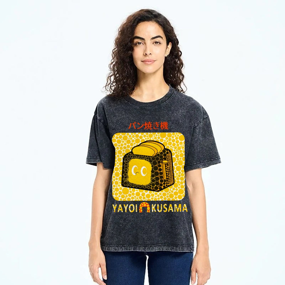 Yayoi Kusama Bread Vintage Design Washed Crew Neck T-Shirt