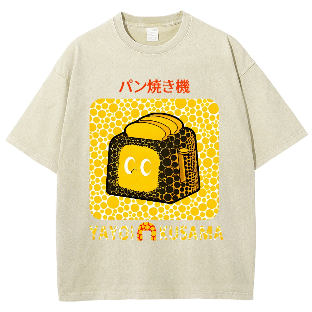 Yayoi Kusama Bread Vintage Design Washed Crew Neck T-Shirt