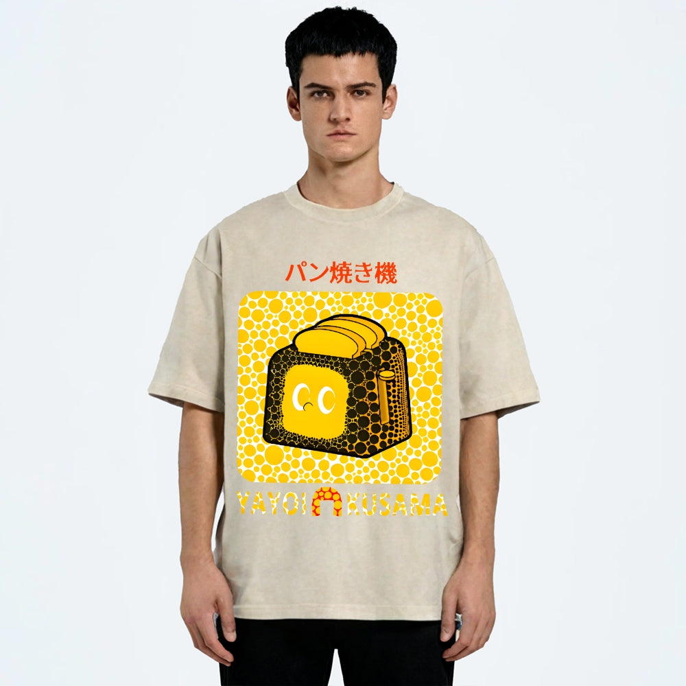 Yayoi Kusama Bread Vintage Design Washed Crew Neck T-Shirt