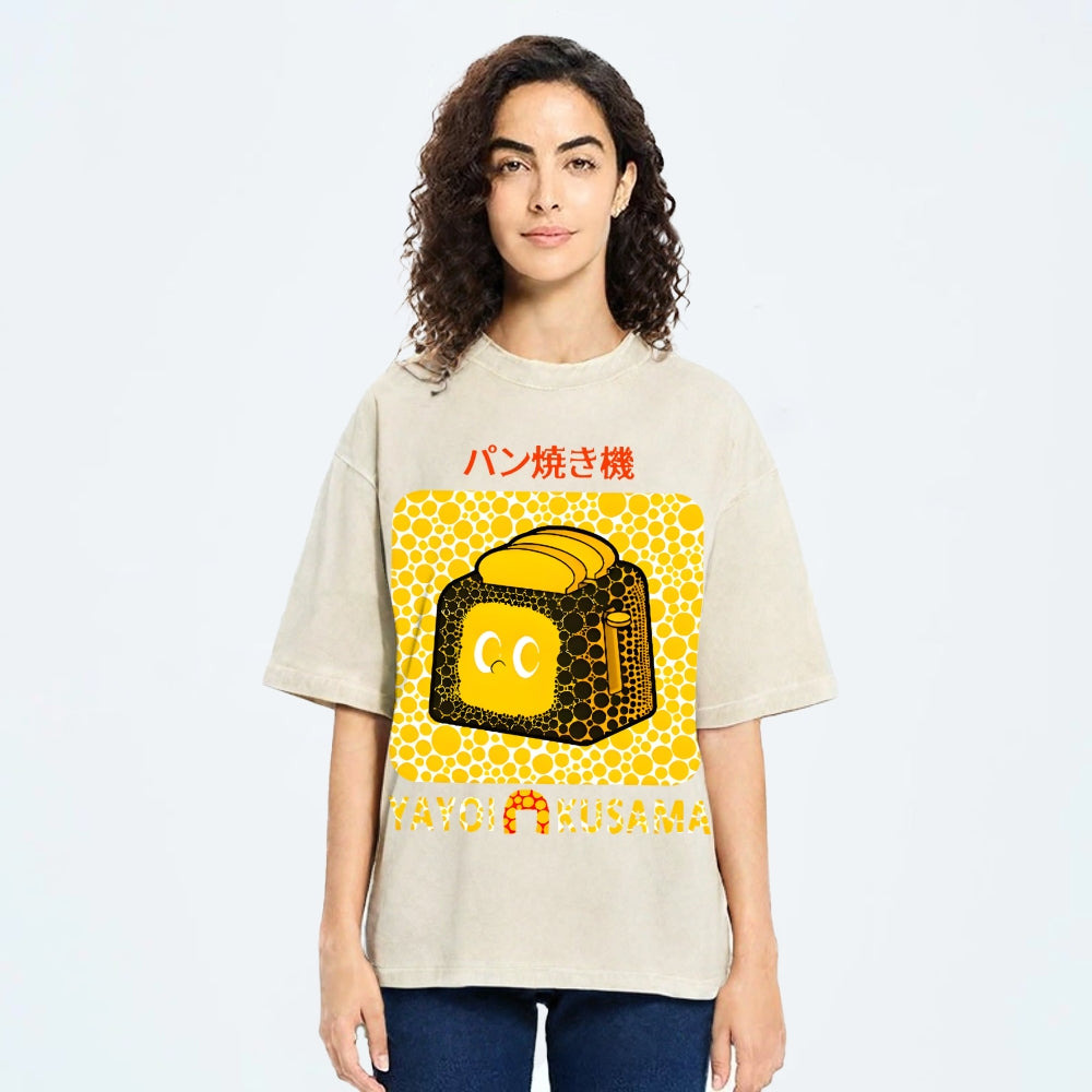 Yayoi Kusama Bread Vintage Design Washed Crew Neck T-Shirt
