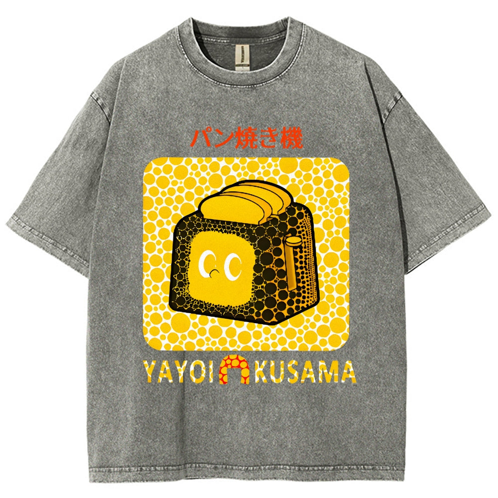 Yayoi Kusama Bread Vintage Design Washed Crew Neck T-Shirt
