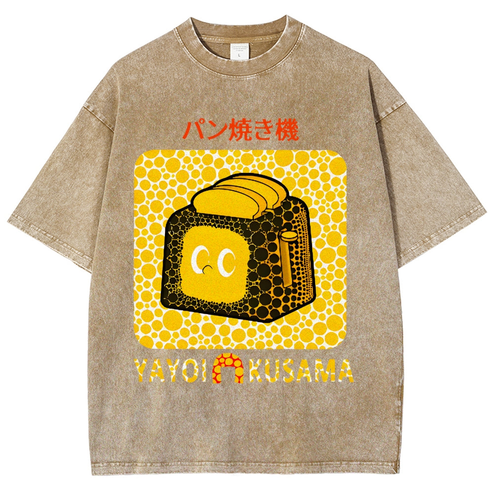 Yayoi Kusama Bread Vintage Design Washed Crew Neck T-Shirt