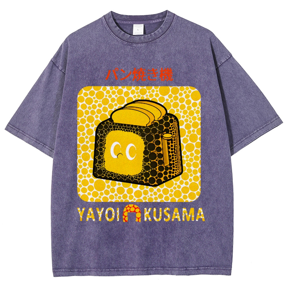 Yayoi Kusama Bread Vintage Design Washed Crew Neck T-Shirt