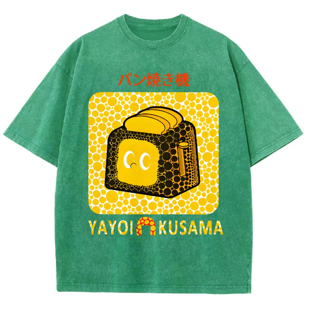 Yayoi Kusama Bread Vintage Design Washed Crew Neck T-Shirt