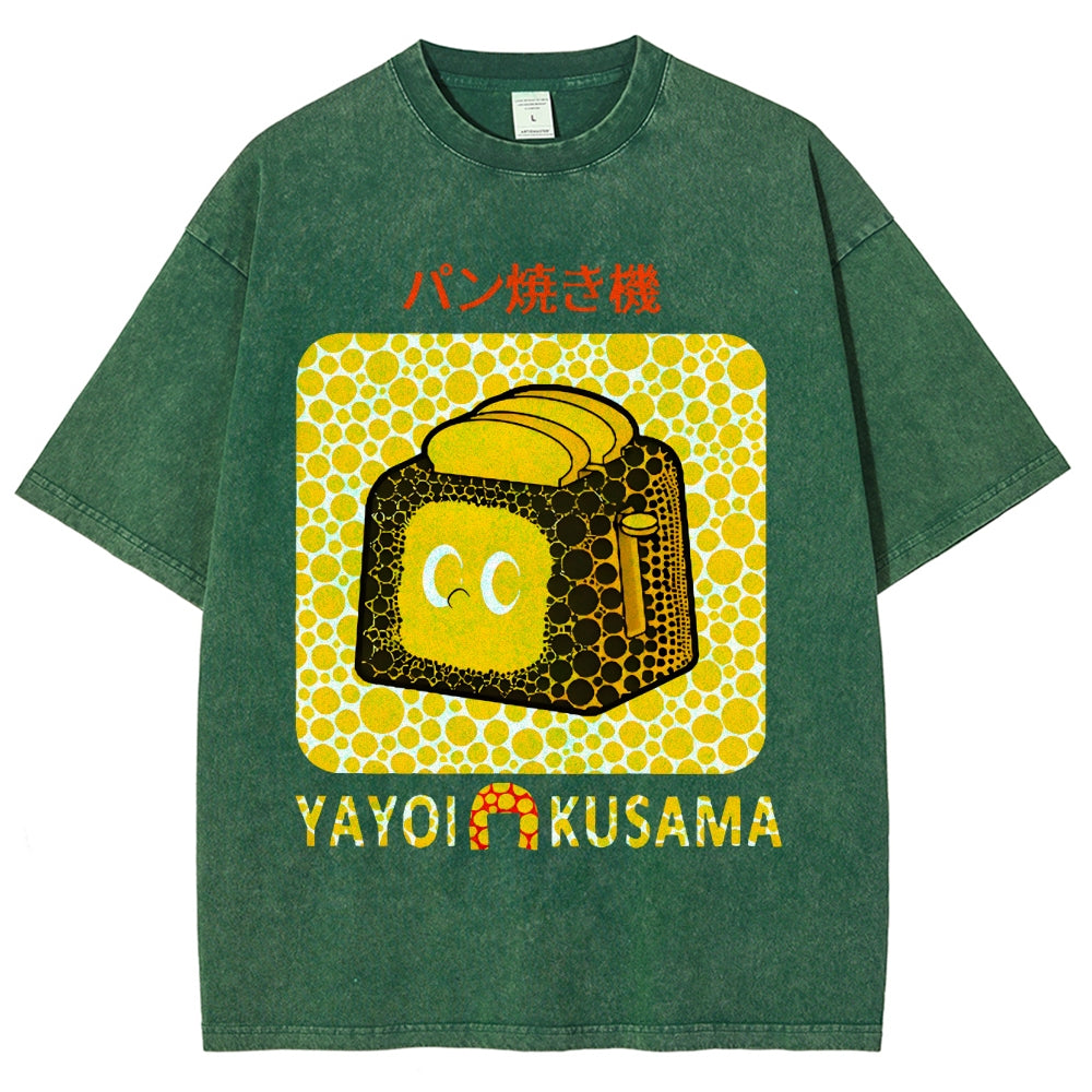 Yayoi Kusama Bread Vintage Design Washed Crew Neck T-Shirt