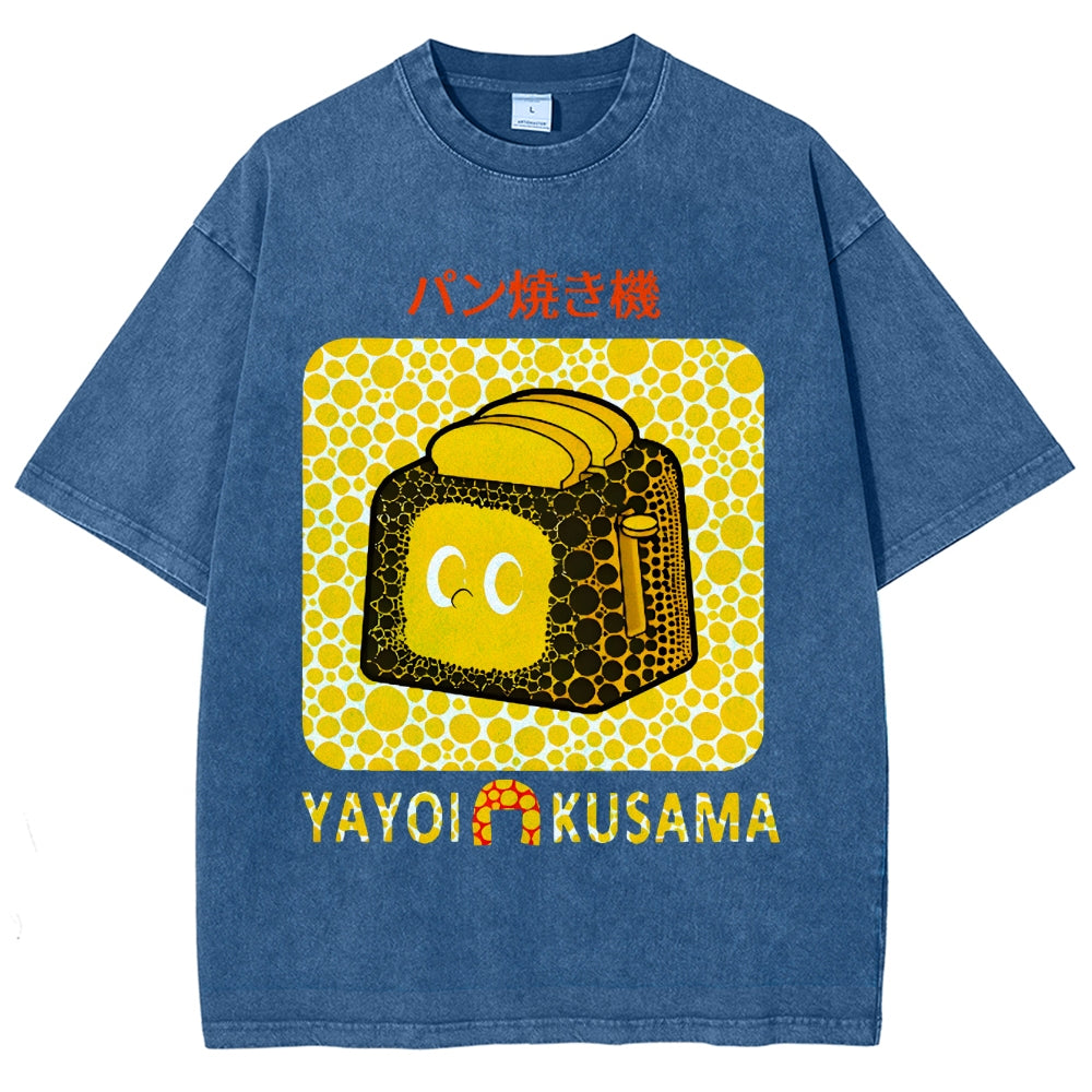 Yayoi Kusama Bread Vintage Design Washed Crew Neck T-Shirt