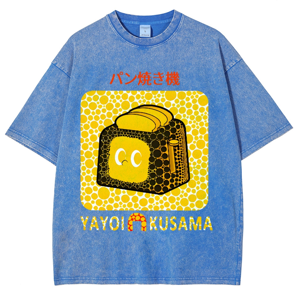 Yayoi Kusama Bread Vintage Design Washed Crew Neck T-Shirt