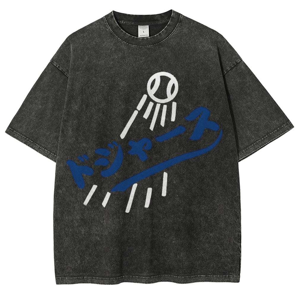 Dream Dodgers Baseball Vintage Wash Japanese Design T-Shirt