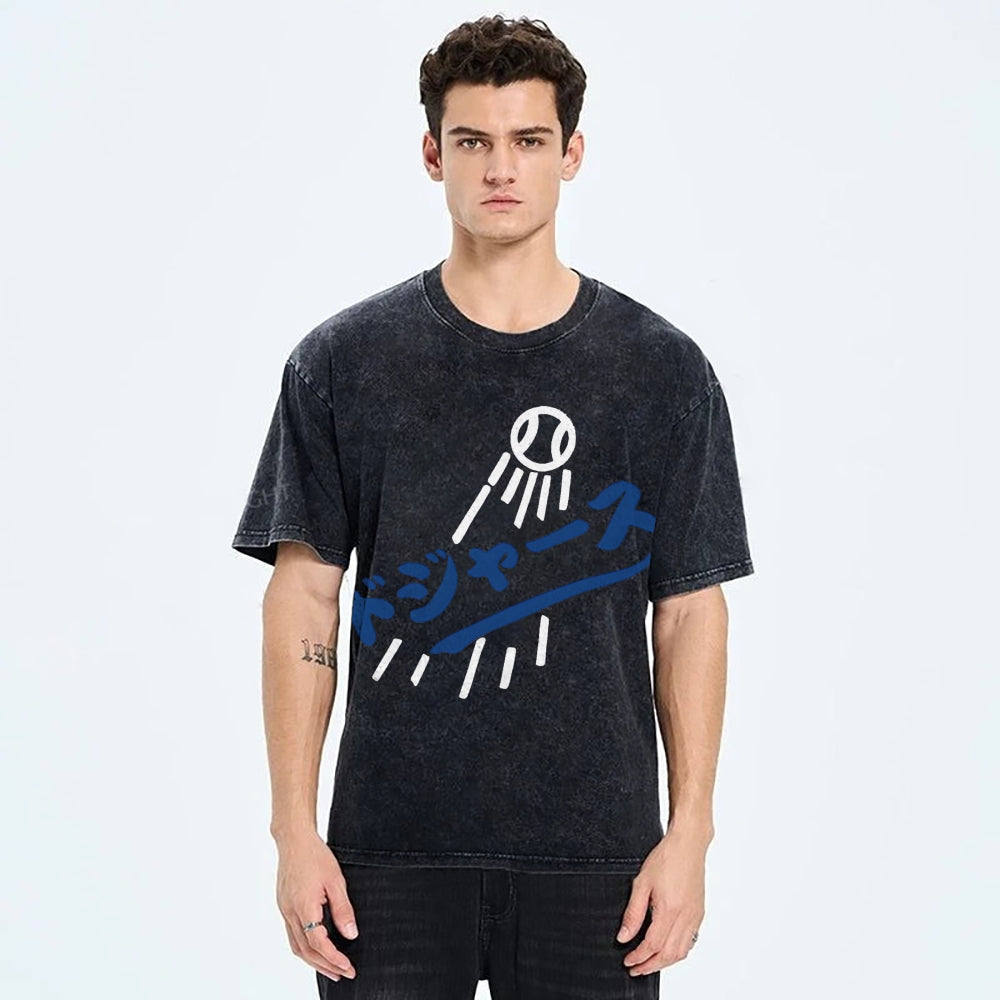 Dream Dodgers Baseball Vintage Wash Japanese Design T-Shirt