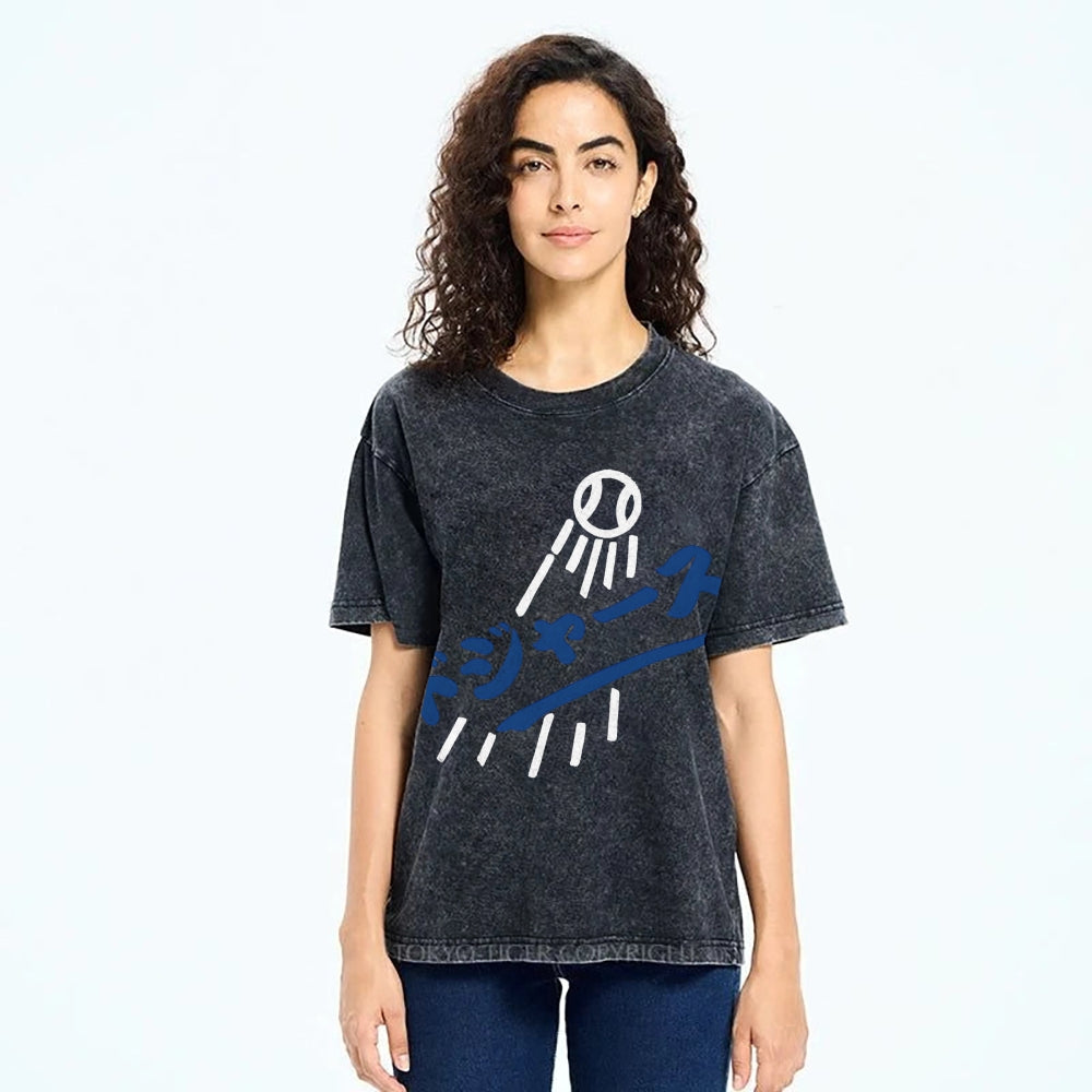 Dream Dodgers Baseball Vintage Wash Japanese Design T-Shirt