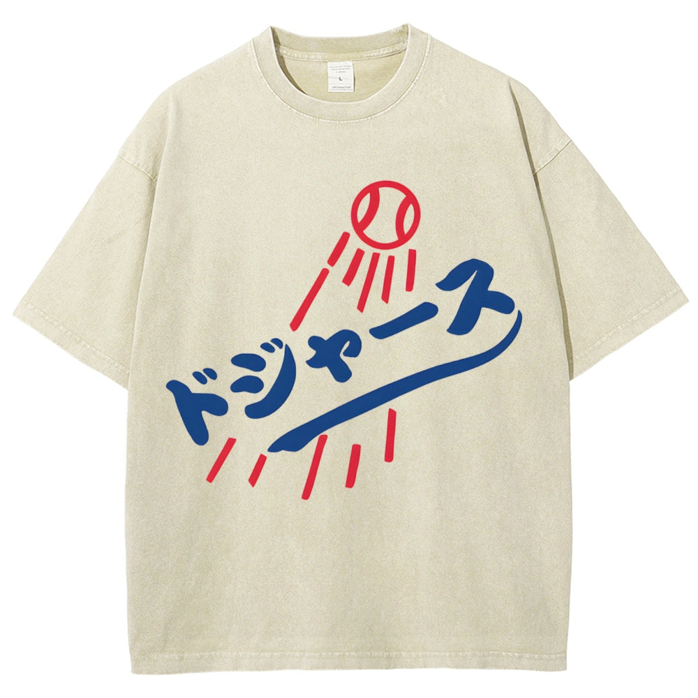Dream Dodgers Baseball Vintage Wash Japanese Design T-Shirt
