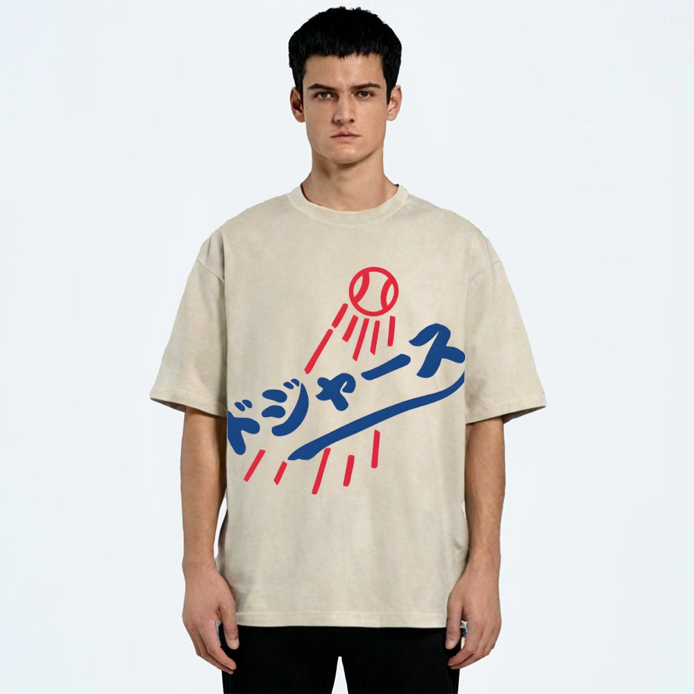 Dream Dodgers Baseball Vintage Wash Japanese Design T-Shirt
