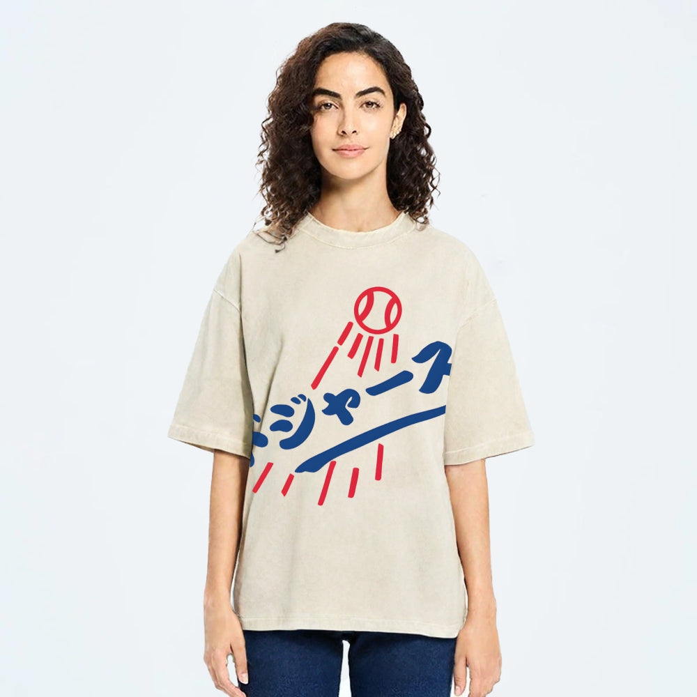 Dream Dodgers Baseball Vintage Wash Japanese Design T-Shirt