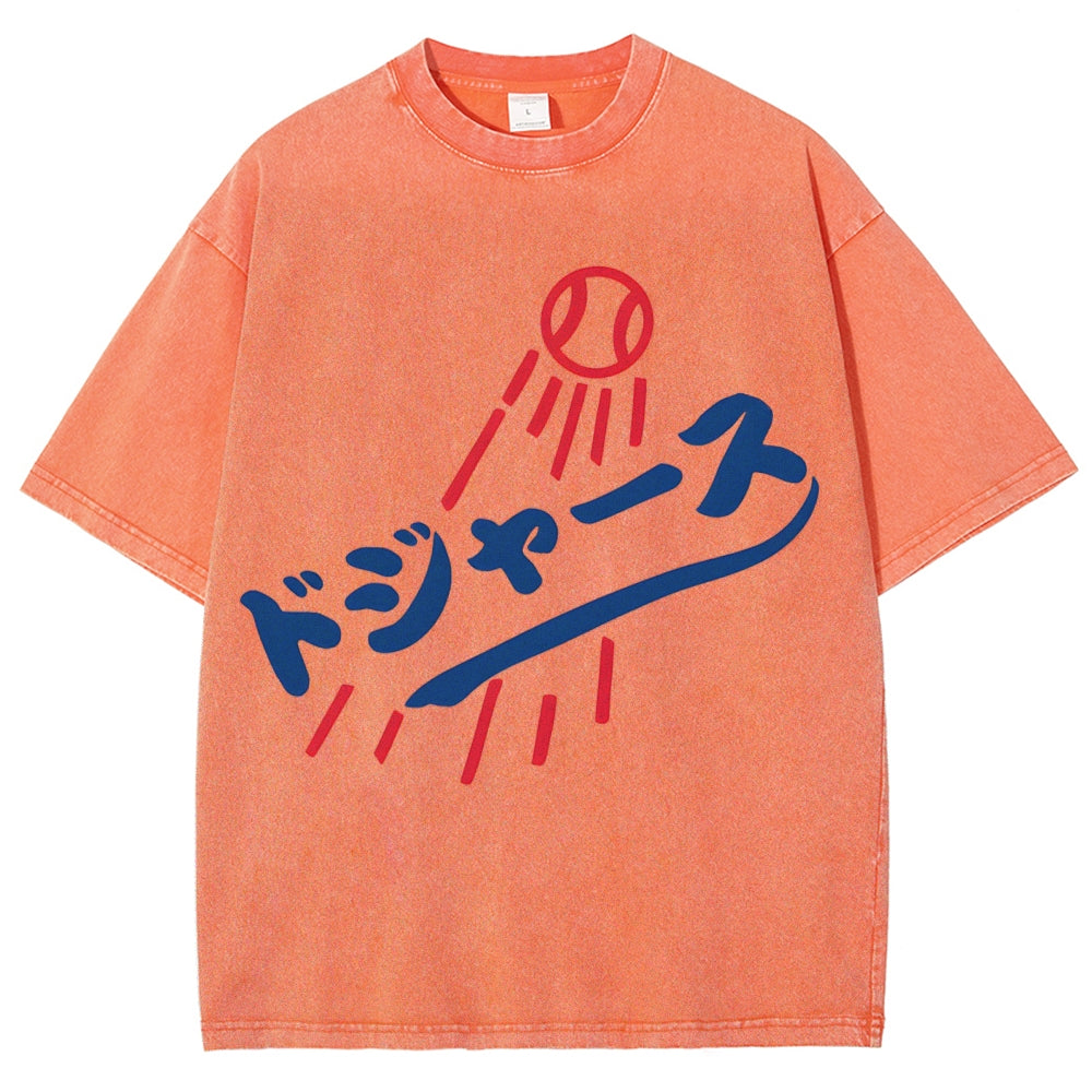 Dream Dodgers Baseball Vintage Wash Japanese Design T-Shirt