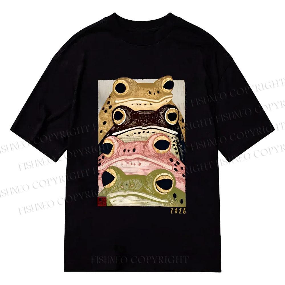 Unisex Classic Cotton Whimsical Multi Colored Frog Art Printed T-shirt
