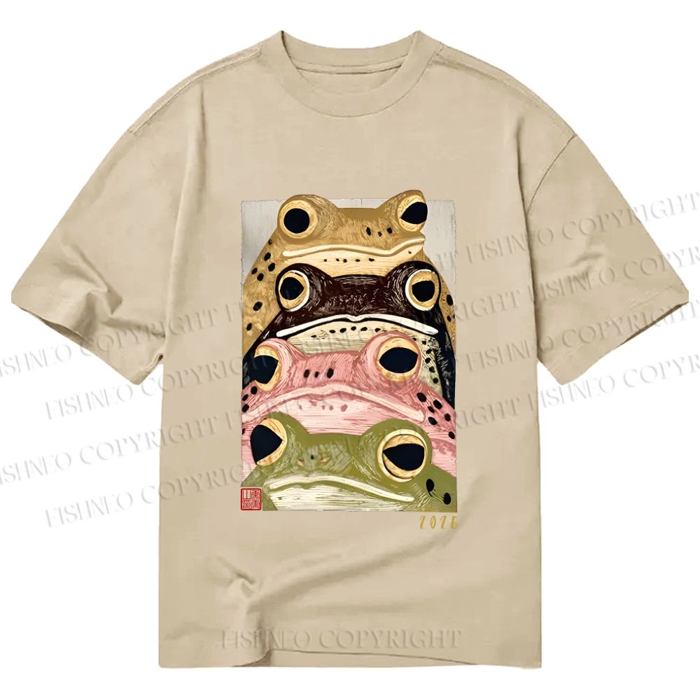 Unisex Classic Cotton Whimsical Multi Colored Frog Art Printed T-shirt