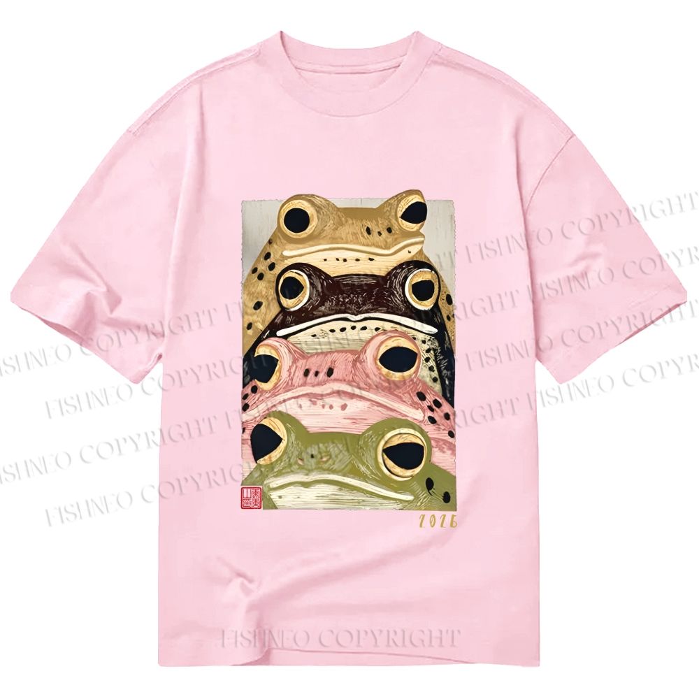 Unisex Classic Cotton Whimsical Multi Colored Frog Art Printed T-shirt