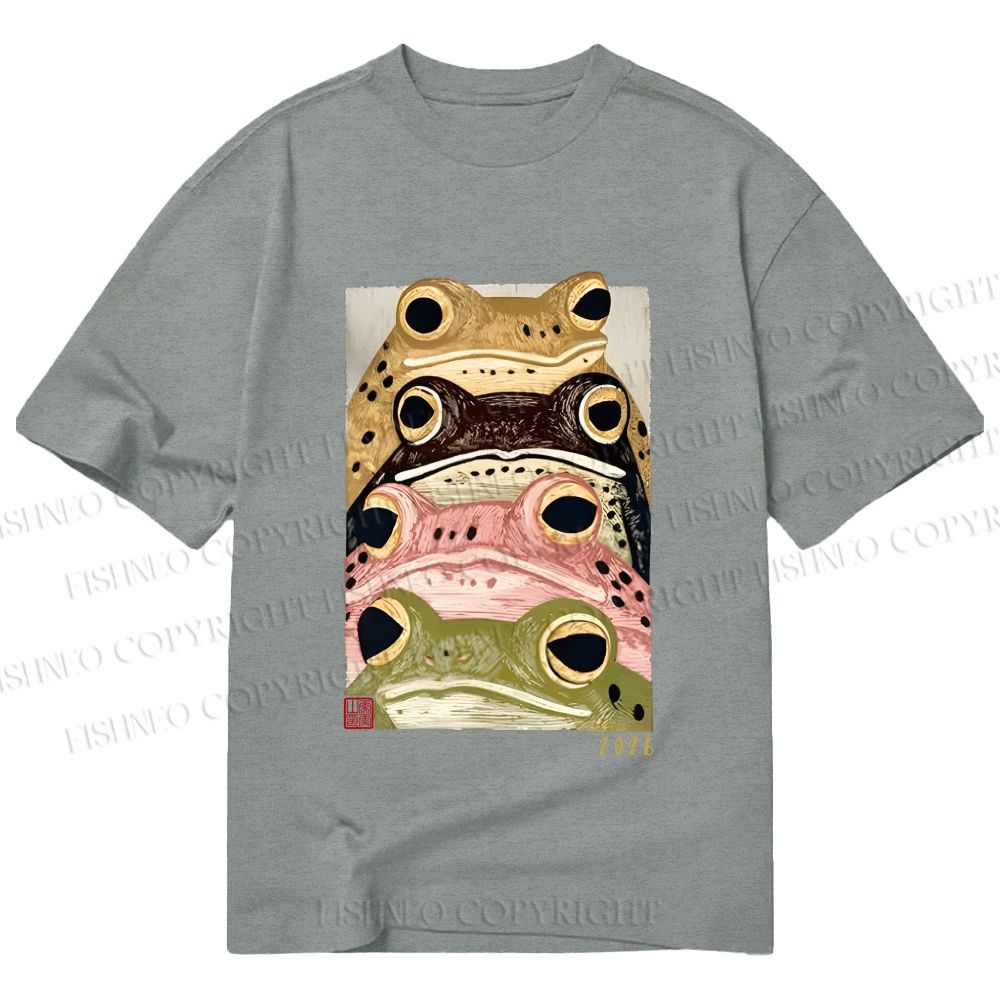 Unisex Classic Cotton Whimsical Multi Colored Frog Art Printed T-shirt