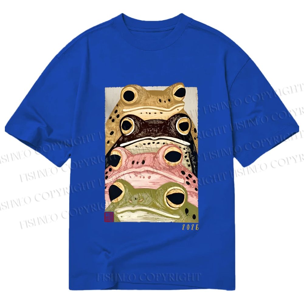 Unisex Classic Cotton Whimsical Multi Colored Frog Art Printed T-shirt