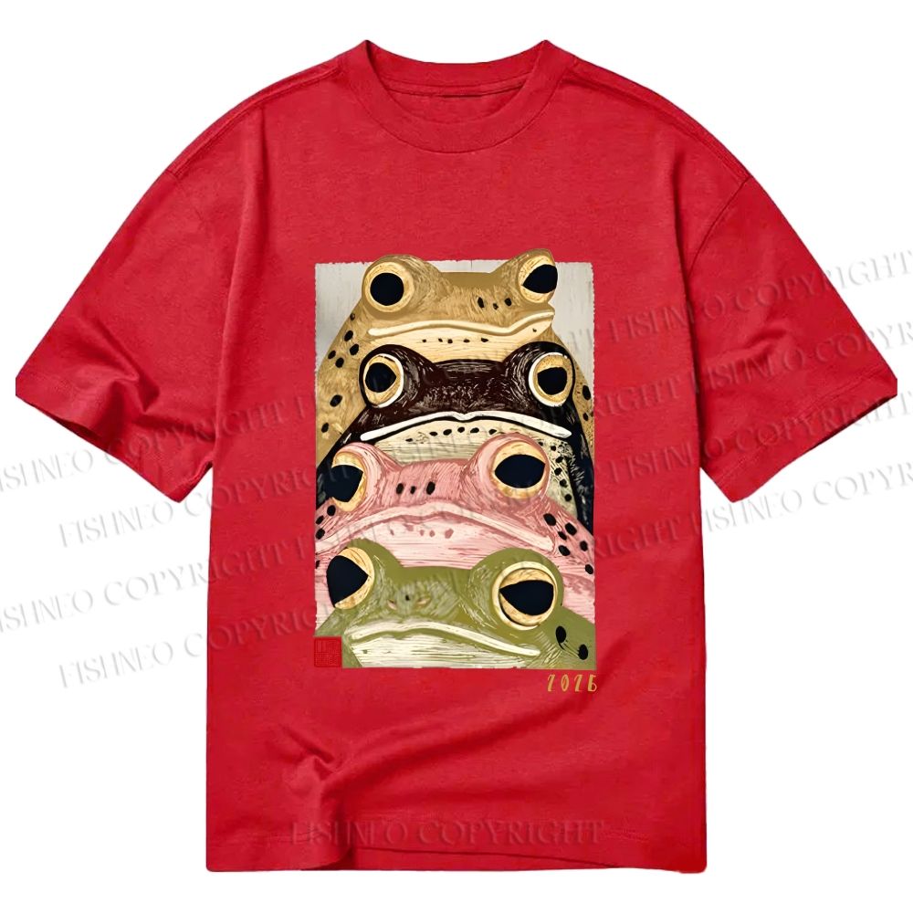 Unisex Classic Cotton Whimsical Multi Colored Frog Art Printed T-shirt