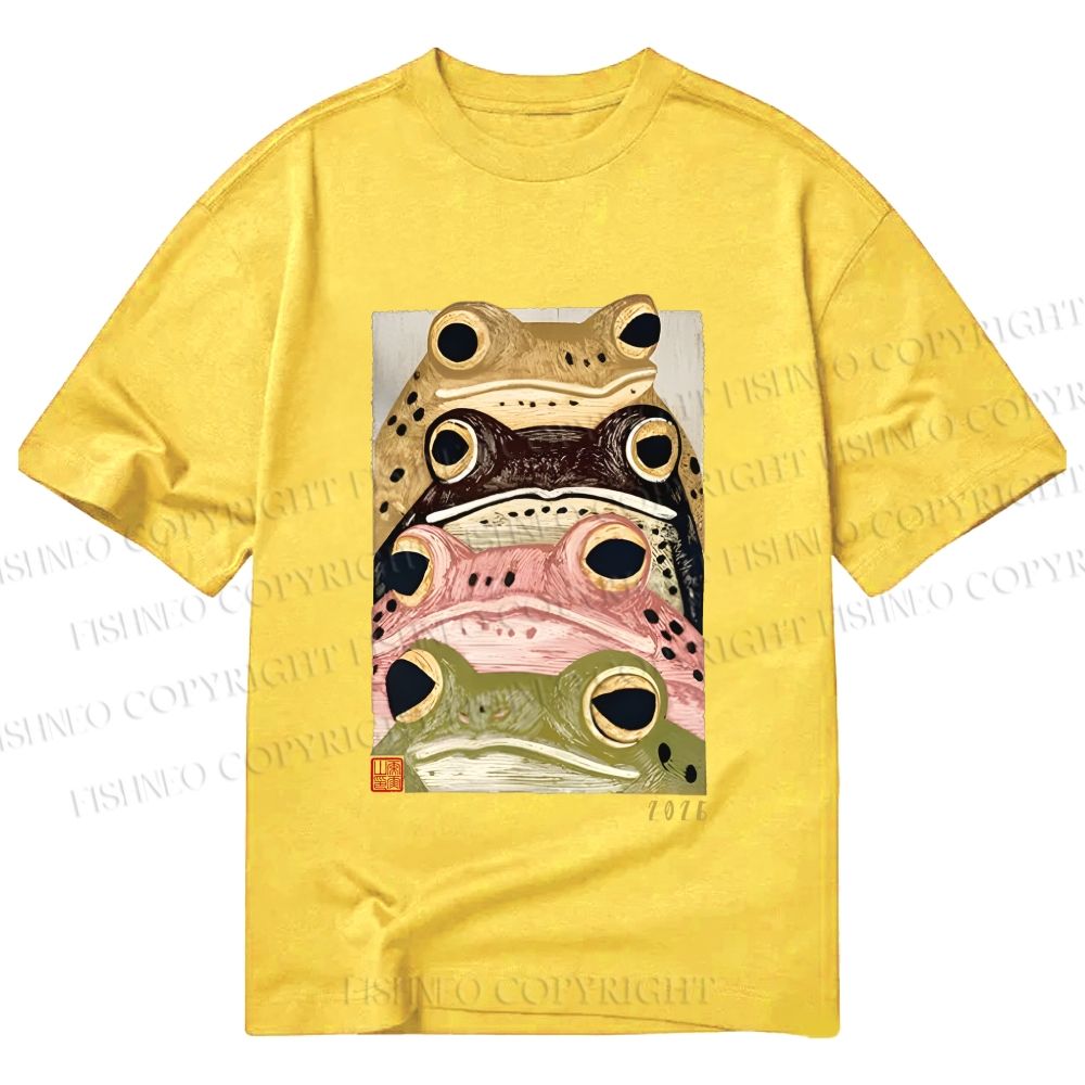 Unisex Classic Cotton Whimsical Multi Colored Frog Art Printed T-shirt
