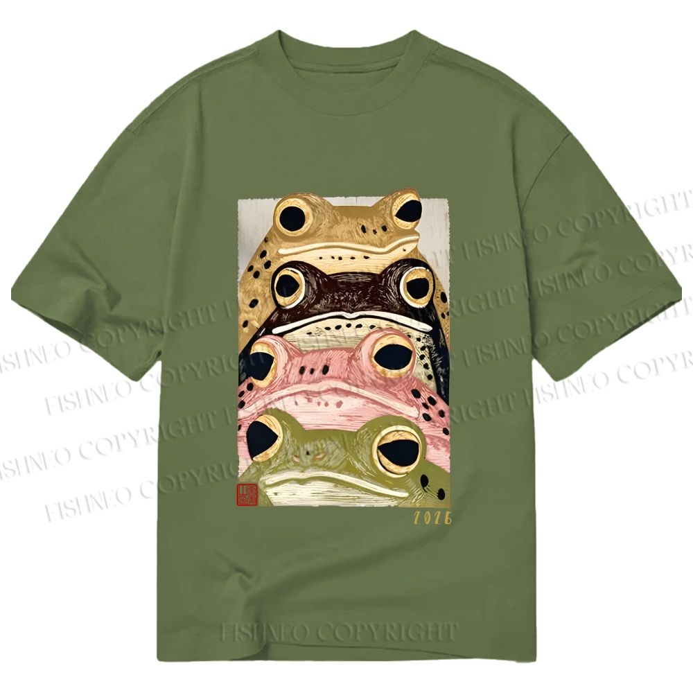 Unisex Classic Cotton Whimsical Multi Colored Frog Art Printed T-shirt
