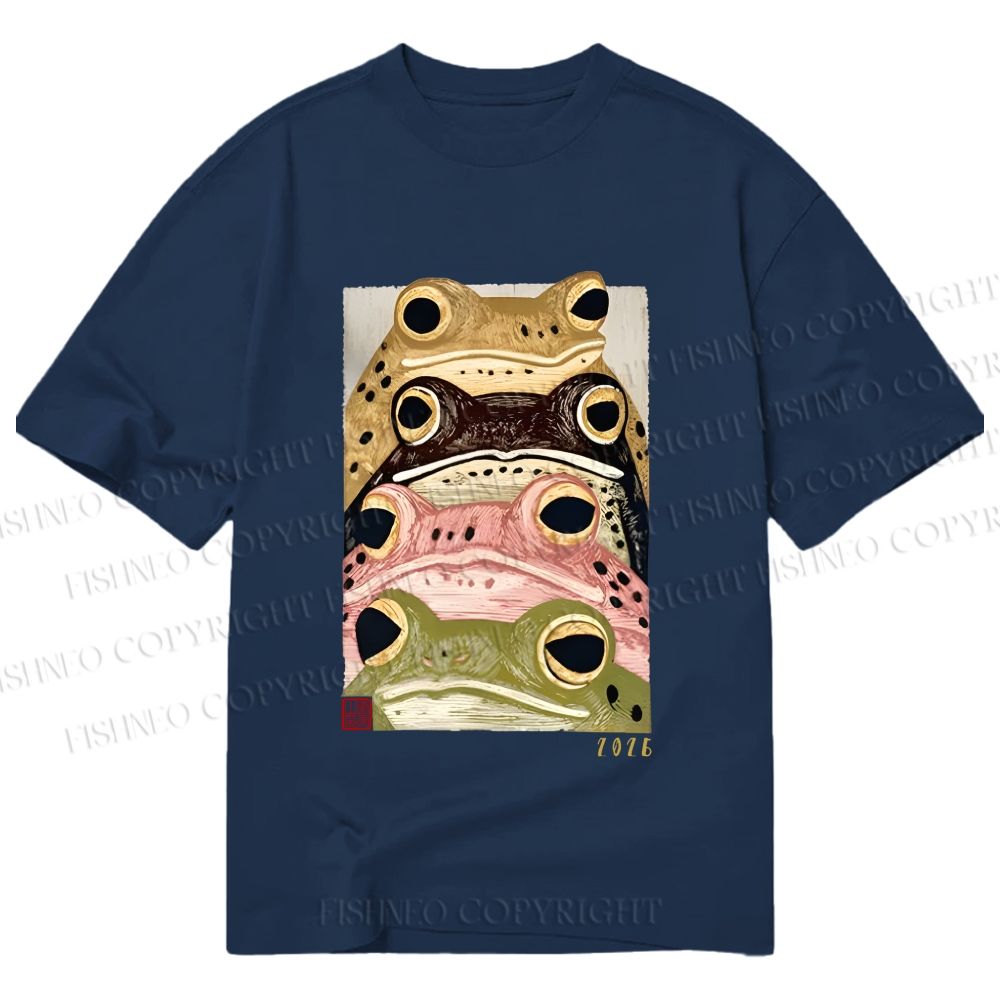Unisex Classic Cotton Whimsical Multi Colored Frog Art Printed T-shirt
