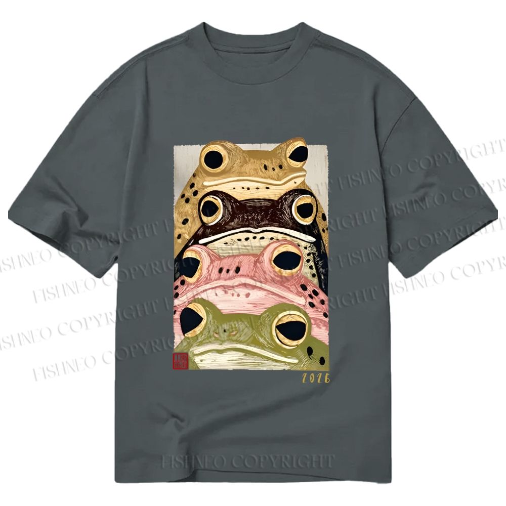 Unisex Classic Cotton Whimsical Multi Colored Frog Art Printed T-shirt