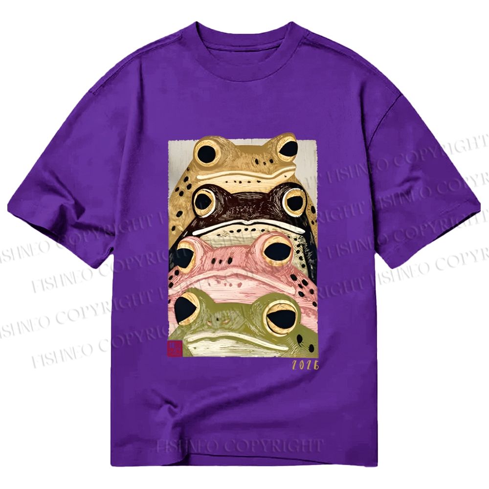 Unisex Classic Cotton Whimsical Multi Colored Frog Art Printed T-shirt