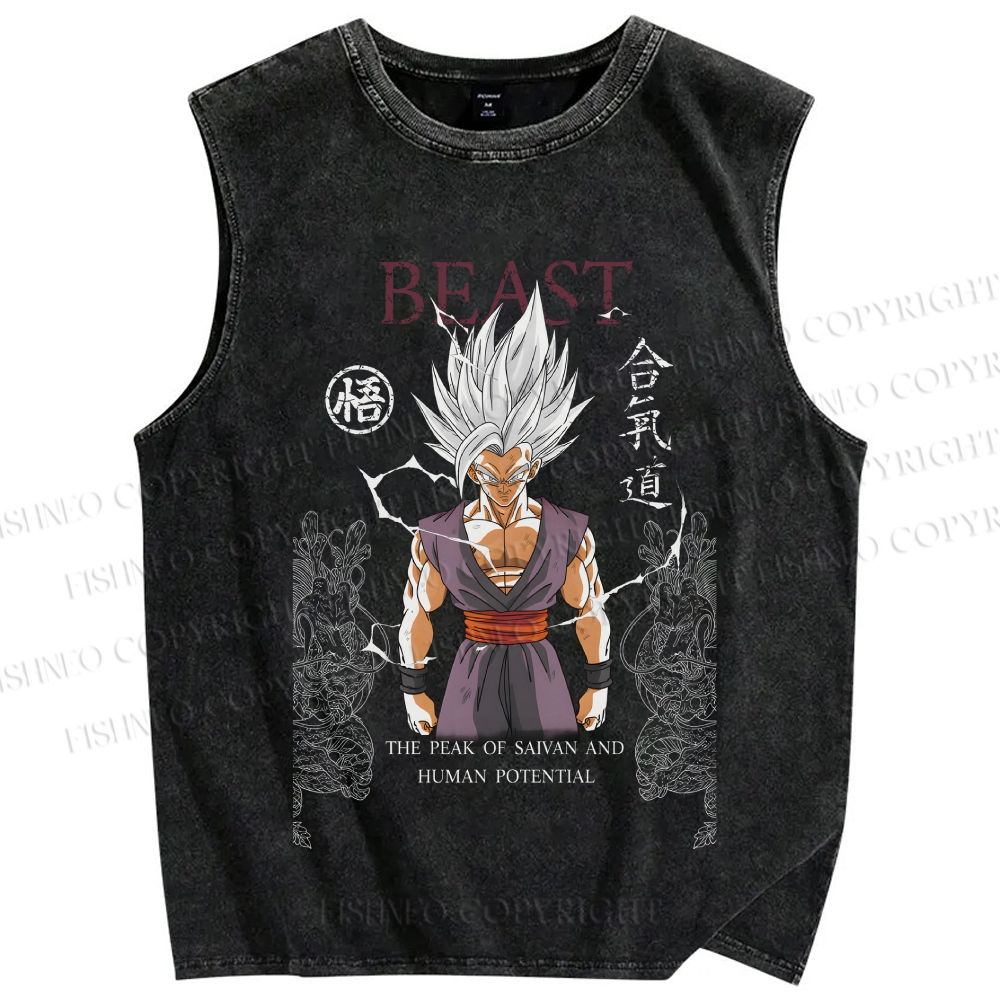 Unisex Goku Printed Washed Tank Top