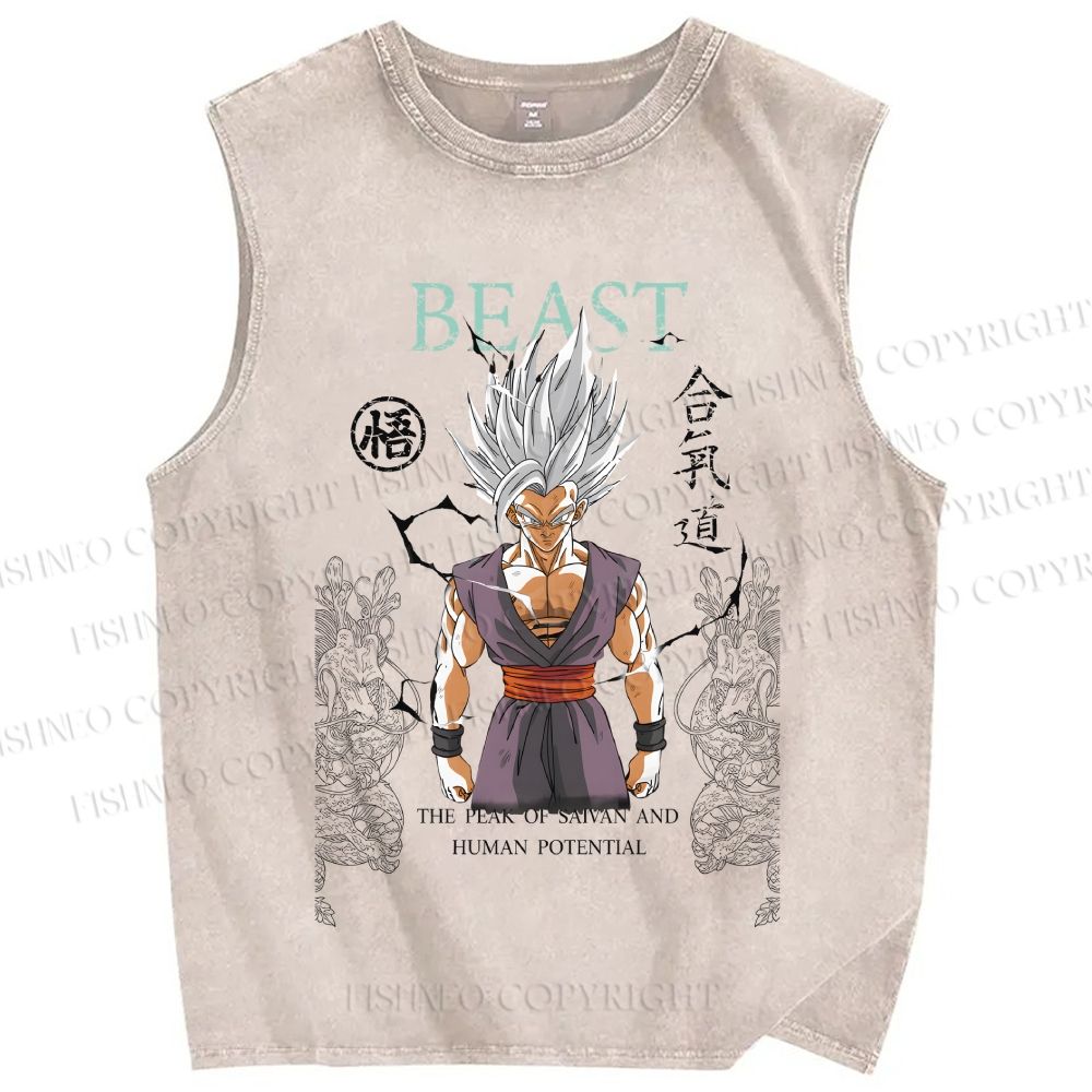 Unisex Goku Printed Washed Tank Top