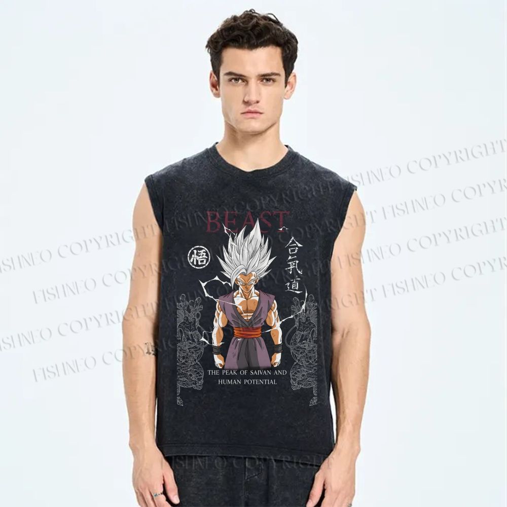 Unisex Goku Printed Washed Tank Top
