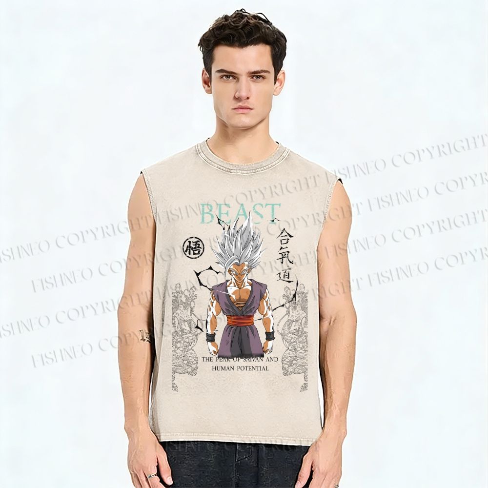 Unisex Goku Printed Washed Tank Top