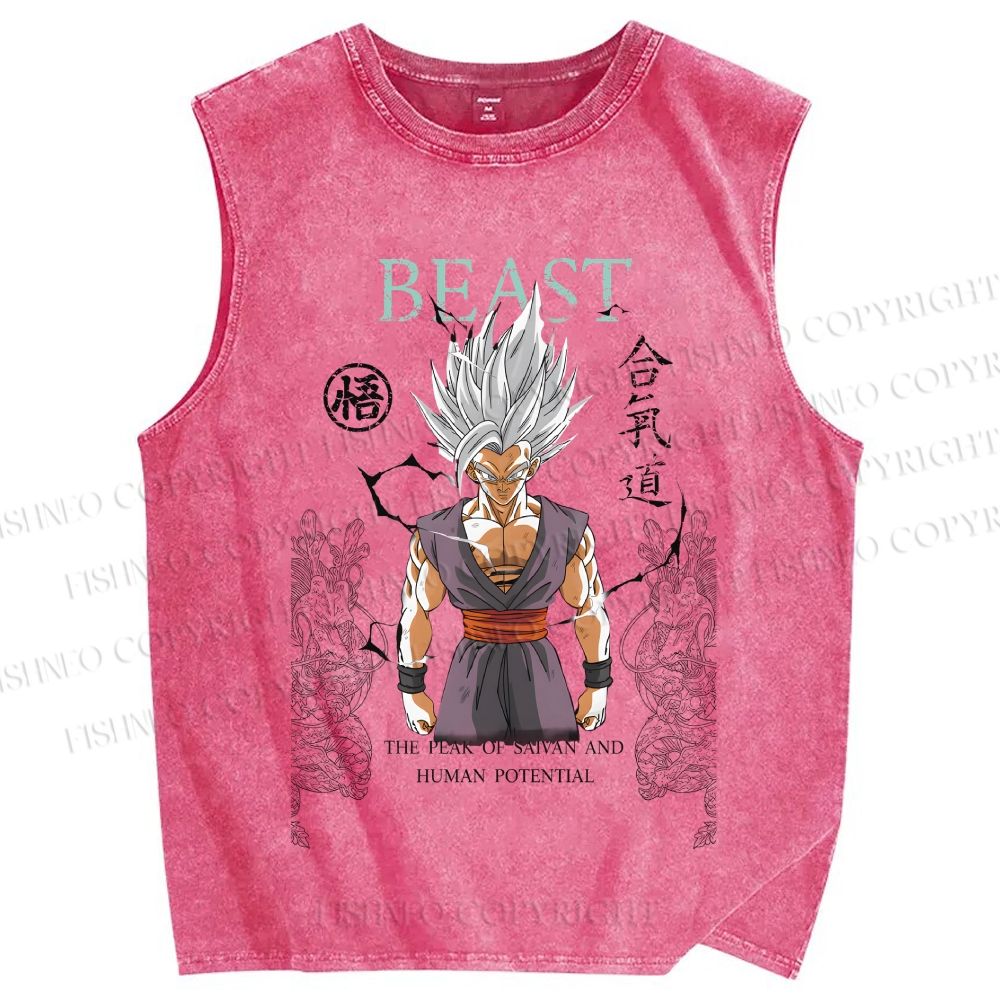 Unisex Goku Printed Washed Tank Top