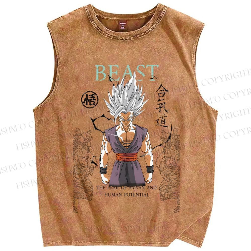 Unisex Goku Printed Washed Tank Top