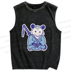 Unisex Vintage Opossum Samurai Printed Washed Tank Top